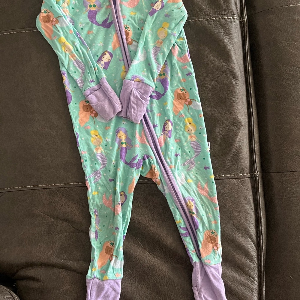 Little Sleepies Green and Purple Footies with Mermaid Design
